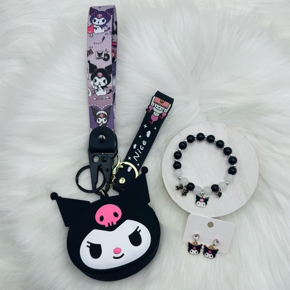Mini Size Kuromi Silicone Coin Purse w/ Wrist Keychain & Jewelry set - Picture 1 of 7